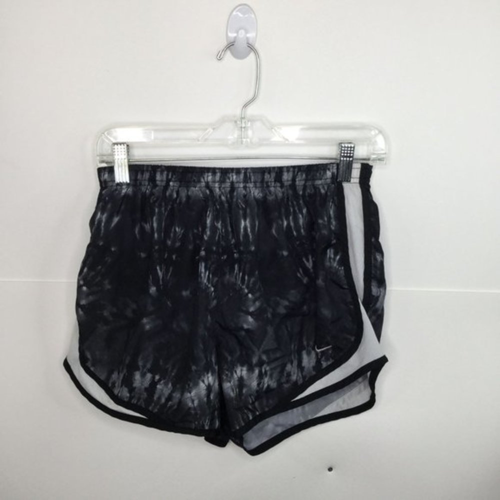 Nike Dri-Fit Shorts Women Medium Black Grey Tie Dye Elastic Waistband Drawstring